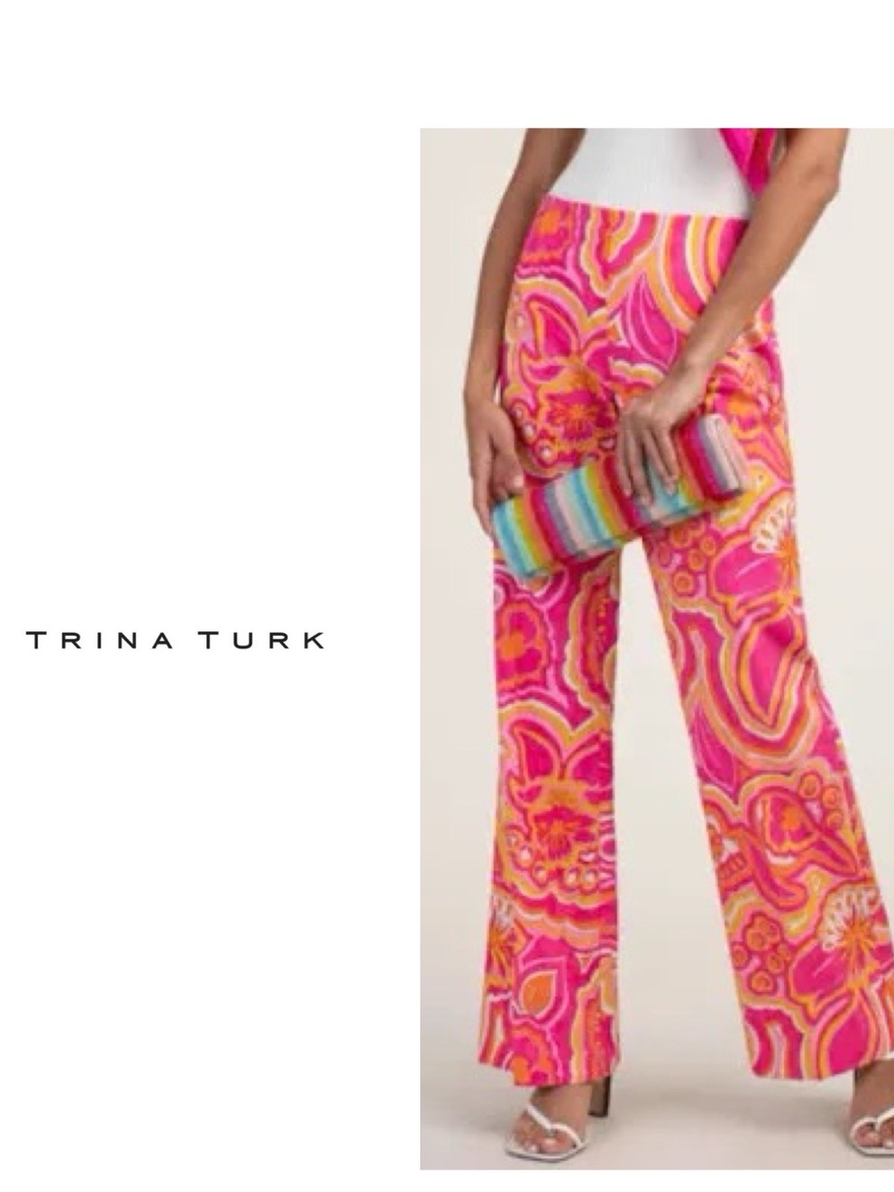 Trina Turk Pink & Orange Swirl Wide-Leg Pants